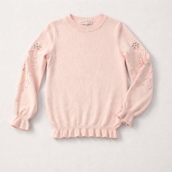 Nanette Nanette Lepore Sweaters - Nanette Lepore Pink Floral Embroidered Rhinestone Ruffle Sweater‎ Small Coquette